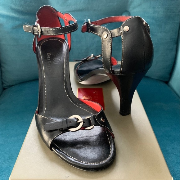 Cole Haan Black Calf Open-Toe Heeled Sandals - Picture 1 of 2